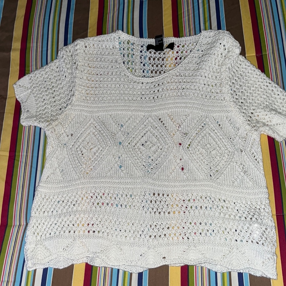 Forever 21 White eyelet knit sweater